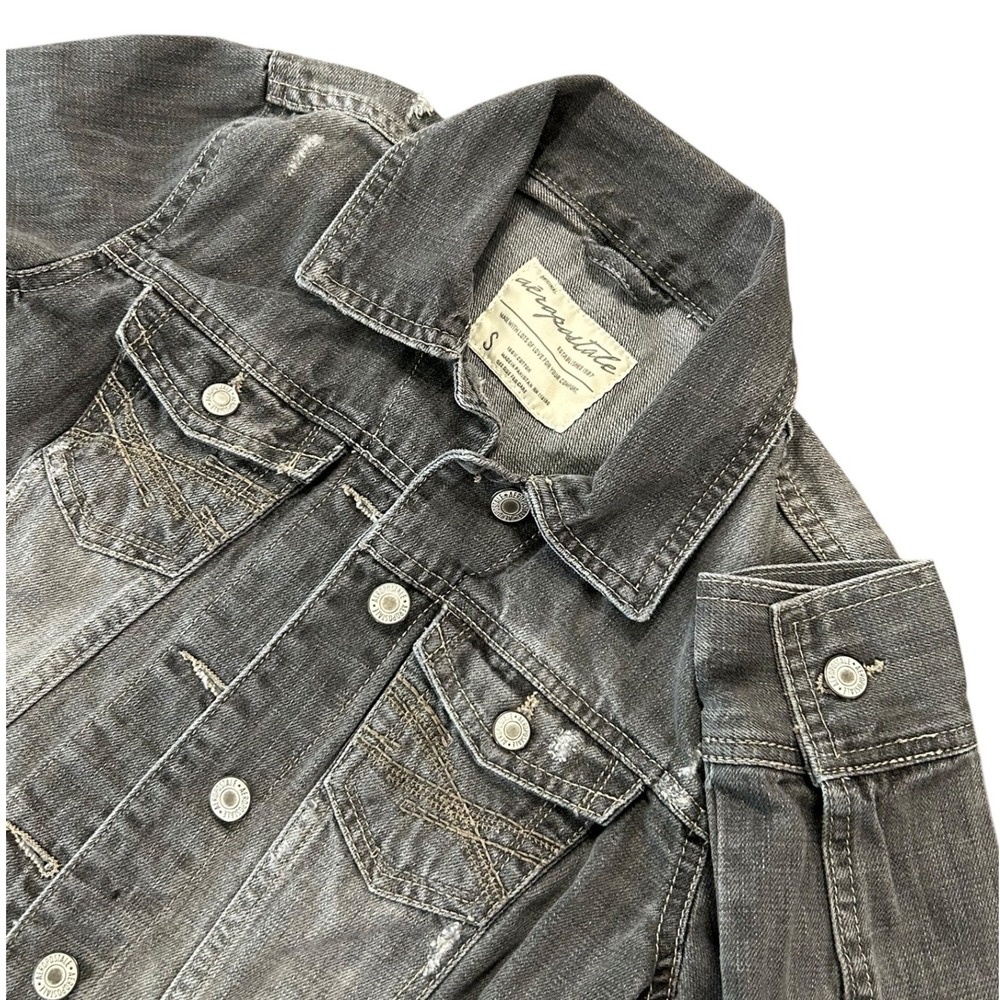Aeropostale Denim Trucker Jacket Gray Distressed Vintage Rugged Americana